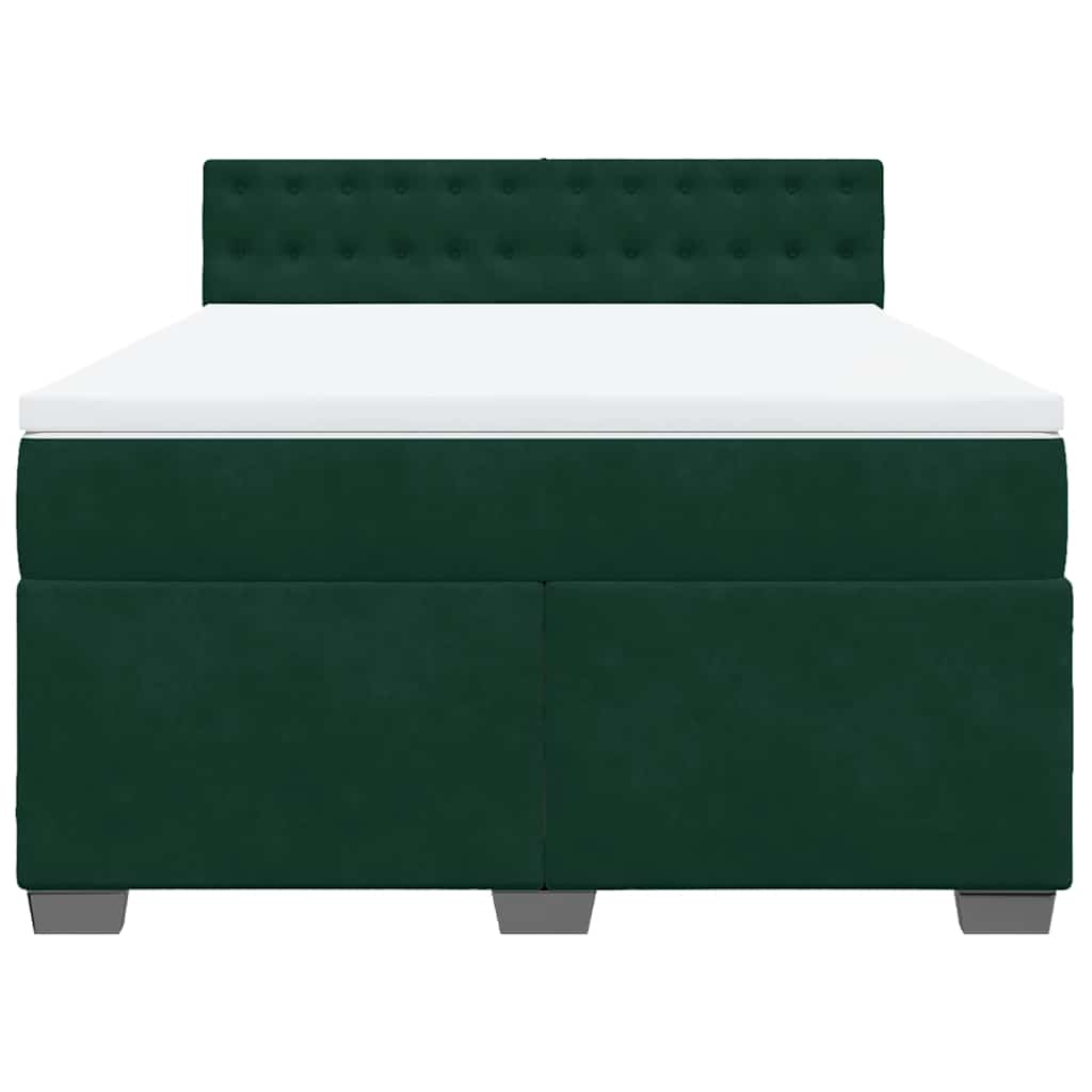Κρεβάτι Boxspring με Στρώμα Σκούρο Πράσινο 140x190εκ. Βελούδινο - Pakobazaar