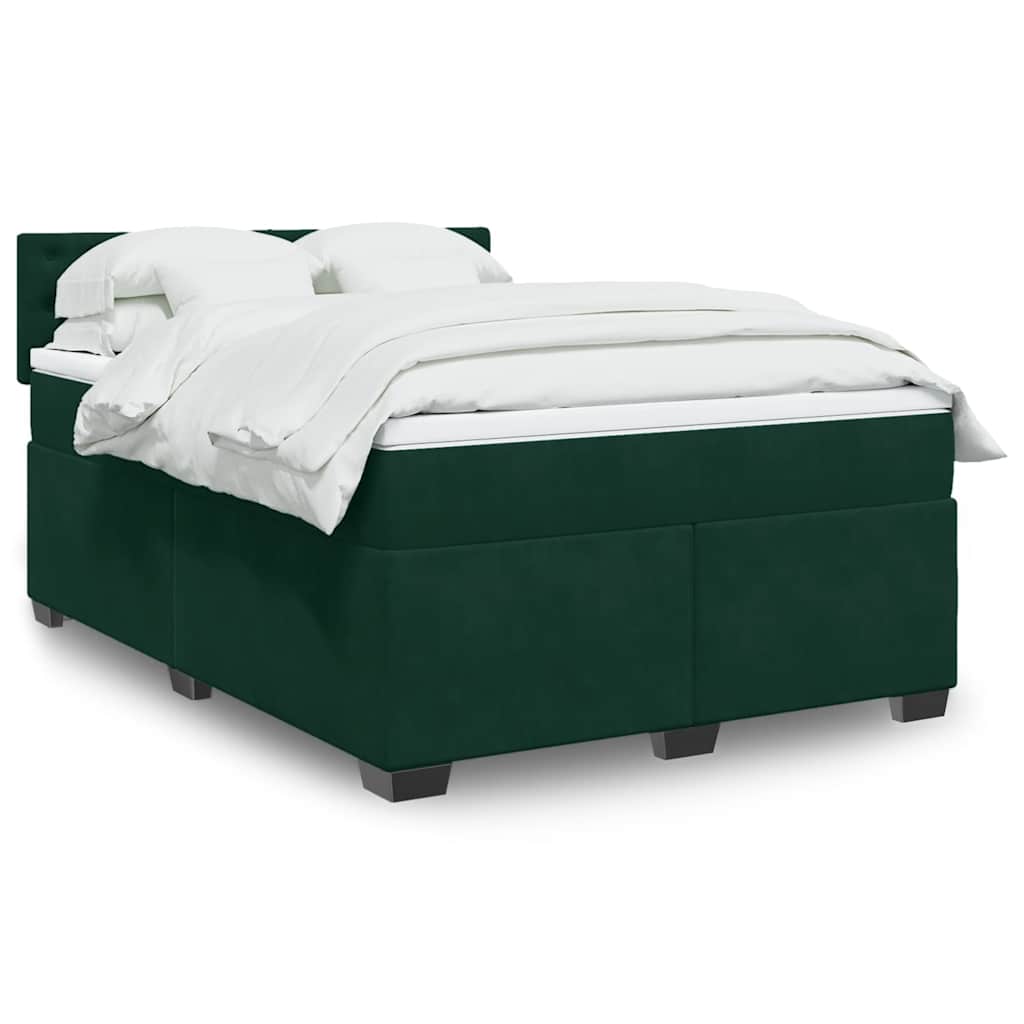 Κρεβάτι Boxspring με Στρώμα Σκούρο Πράσινο 140x190εκ. Βελούδινο - Pakobazaar