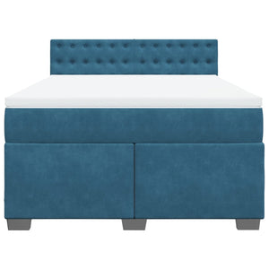 Κρεβάτι Boxspring με Στρώμα Μπλε 140x190 εκ. Βελούδινο