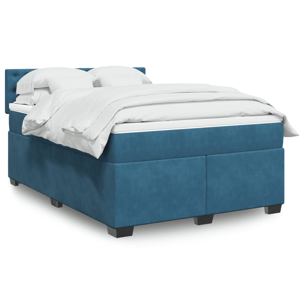Κρεβάτι Boxspring με Στρώμα Μπλε 140x190 εκ. Βελούδινο