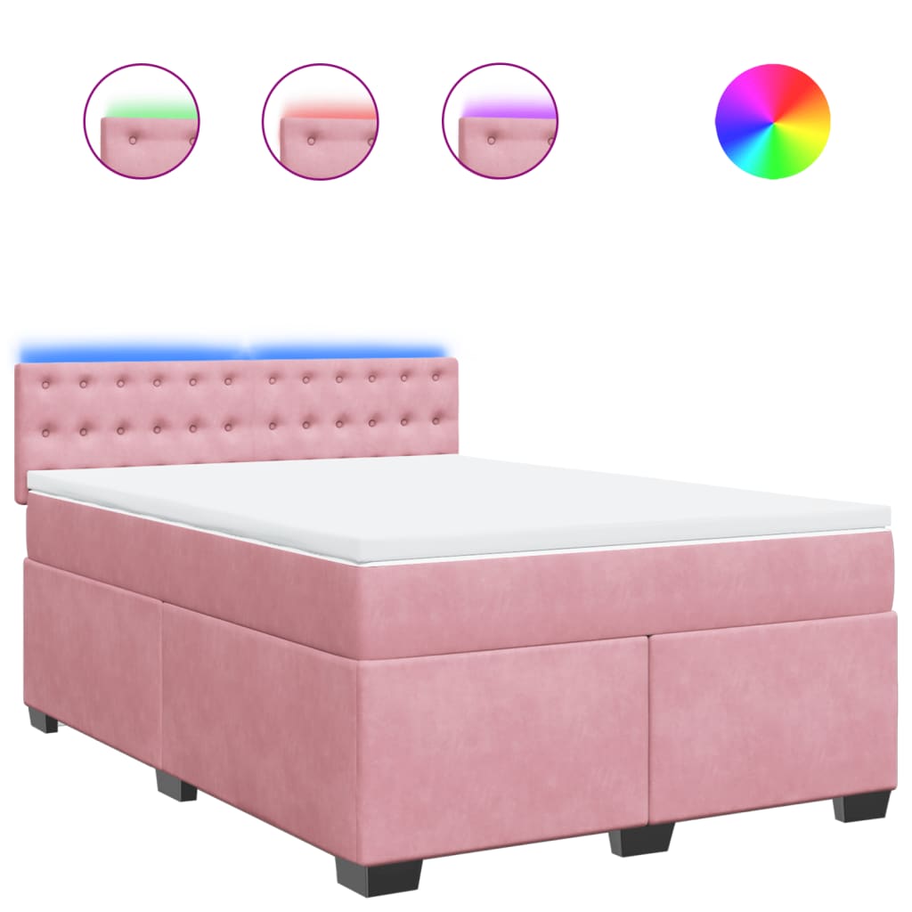 Κρεβάτι Boxspring με Στρώμα Ροζ 140x190 εκ. Βελούδινο - Pakobazaar