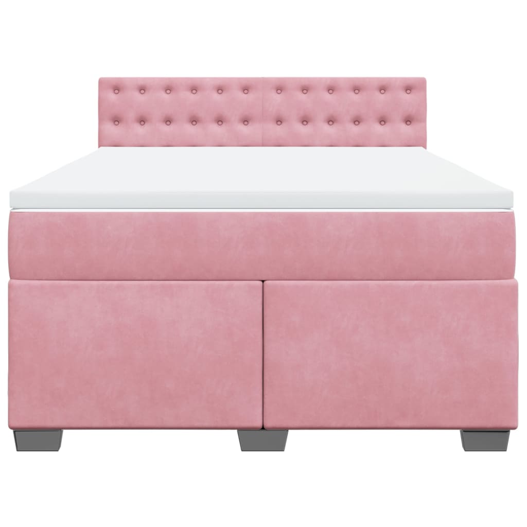 Κρεβάτι Boxspring με Στρώμα Ροζ 140x190 εκ. Βελούδινο - Pakobazaar