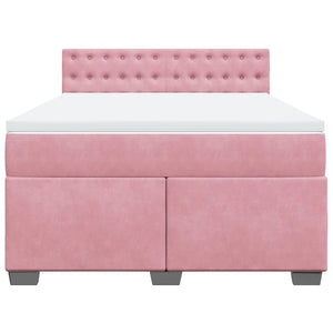 Κρεβάτι Boxspring με Στρώμα Ροζ 140x190 εκ. Βελούδινο - Pakobazaar