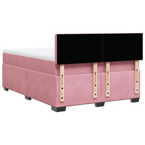Κρεβάτι Boxspring με Στρώμα Ροζ 140x190 εκ. Βελούδινο - Pakobazaar