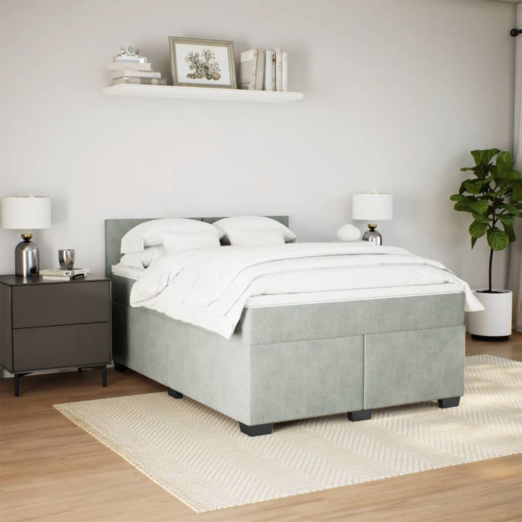 Κρεβάτι Boxspring με Στρώμα Ανοιχτό Γκρι 140x200 εκ. Βελούδινο - Pakobazaar