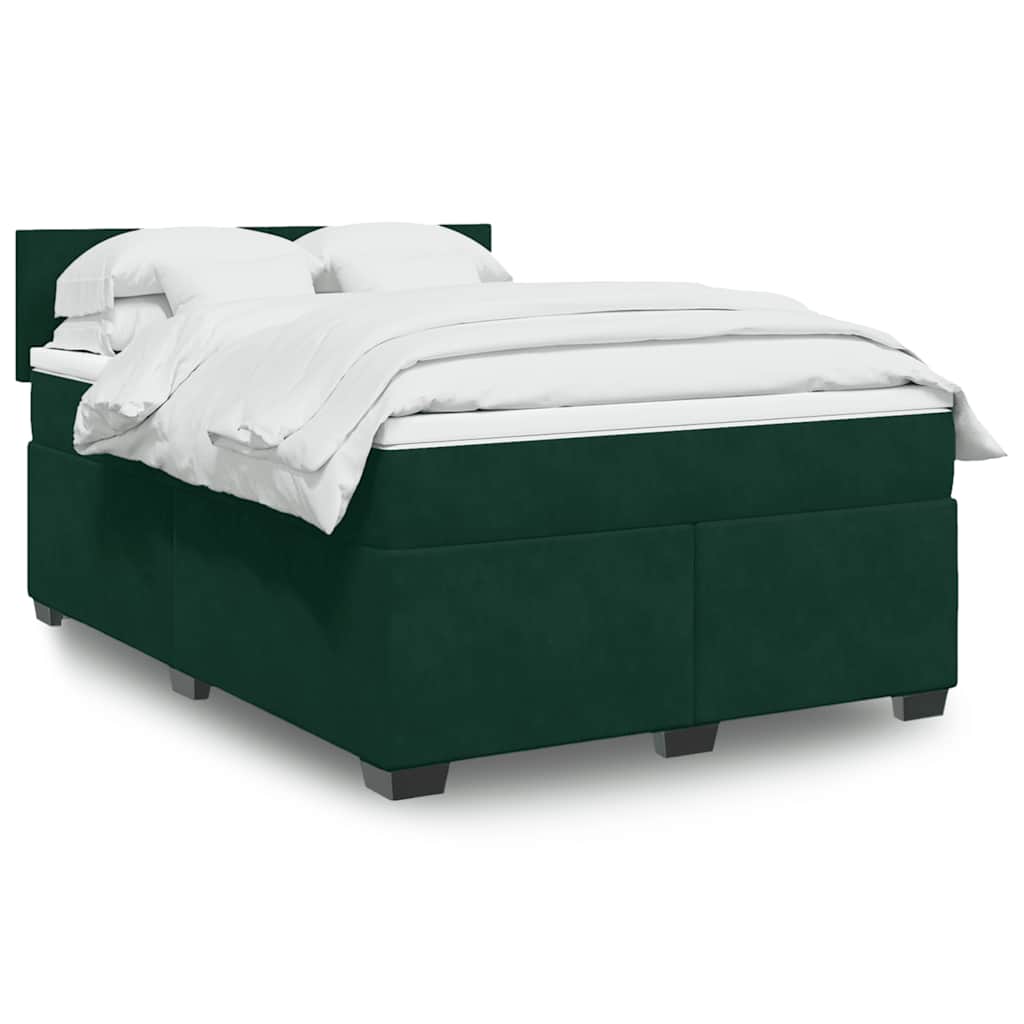 Κρεβάτι Boxspring με Στρώμα Σκούρο Πράσινο 140x200εκ. Βελούδινο - Pakobazaar
