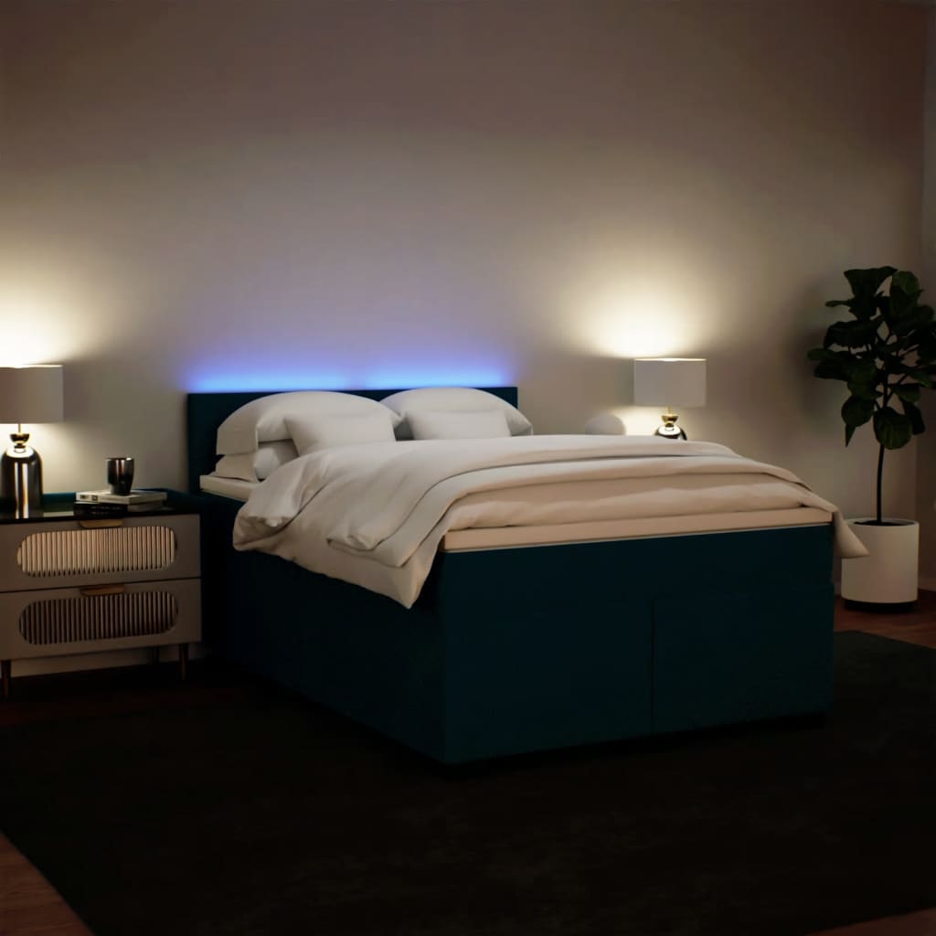 Κρεβάτι Boxspring με Στρώμα Μπλε 140x200 εκ. Βελούδινο - Pakobazaar