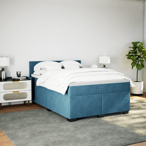 Κρεβάτι Boxspring με Στρώμα Μπλε 140x200 εκ. Βελούδινο - Pakobazaar