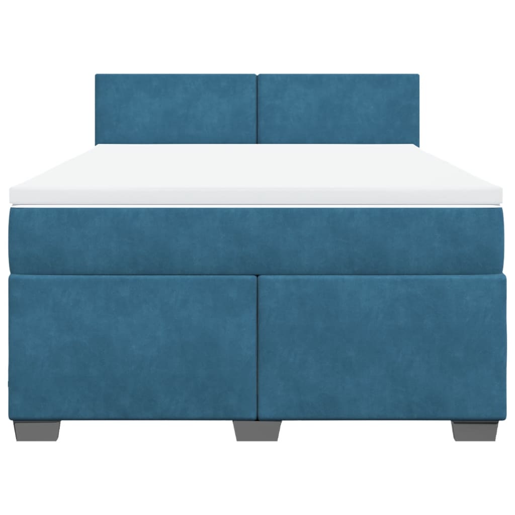 Κρεβάτι Boxspring με Στρώμα Μπλε 140x200 εκ. Βελούδινο - Pakobazaar