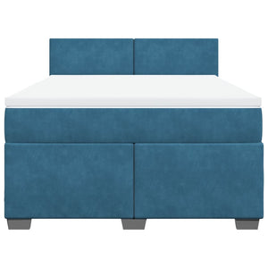 Κρεβάτι Boxspring με Στρώμα Μπλε 140x200 εκ. Βελούδινο - Pakobazaar