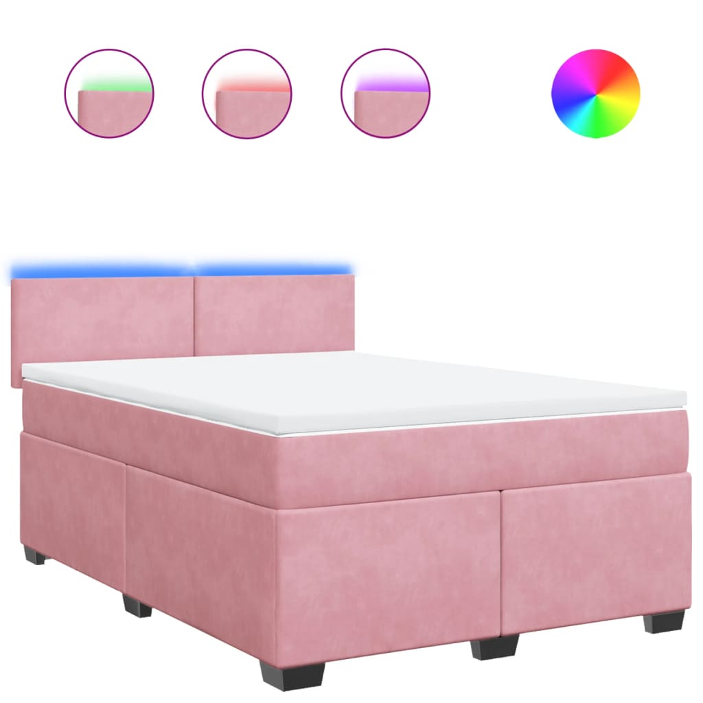 Κρεβάτι Boxspring με Στρώμα Ροζ 140x200 εκ. Βελούδινο - Pakobazaar