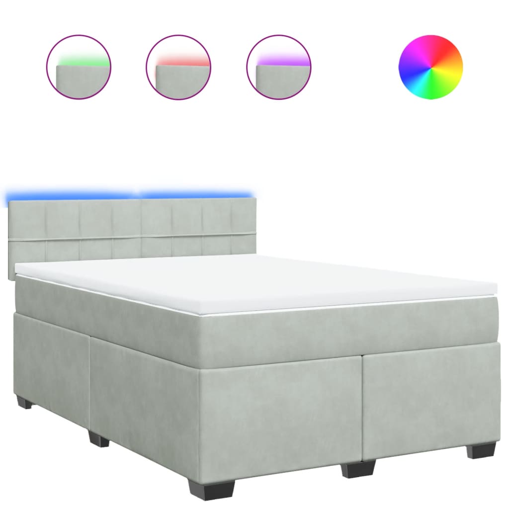 Κρεβάτι Boxspring με Στρώμα Ανοιχτό Γκρι 140x200 εκ. Βελούδινο - Pakobazaar