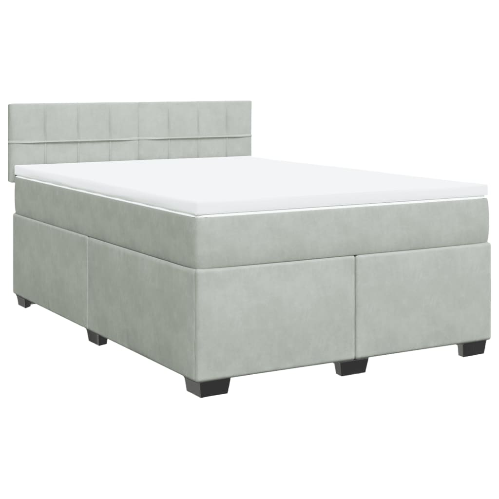 Κρεβάτι Boxspring με Στρώμα Ανοιχτό Γκρι 140x200 εκ. Βελούδινο - Pakobazaar