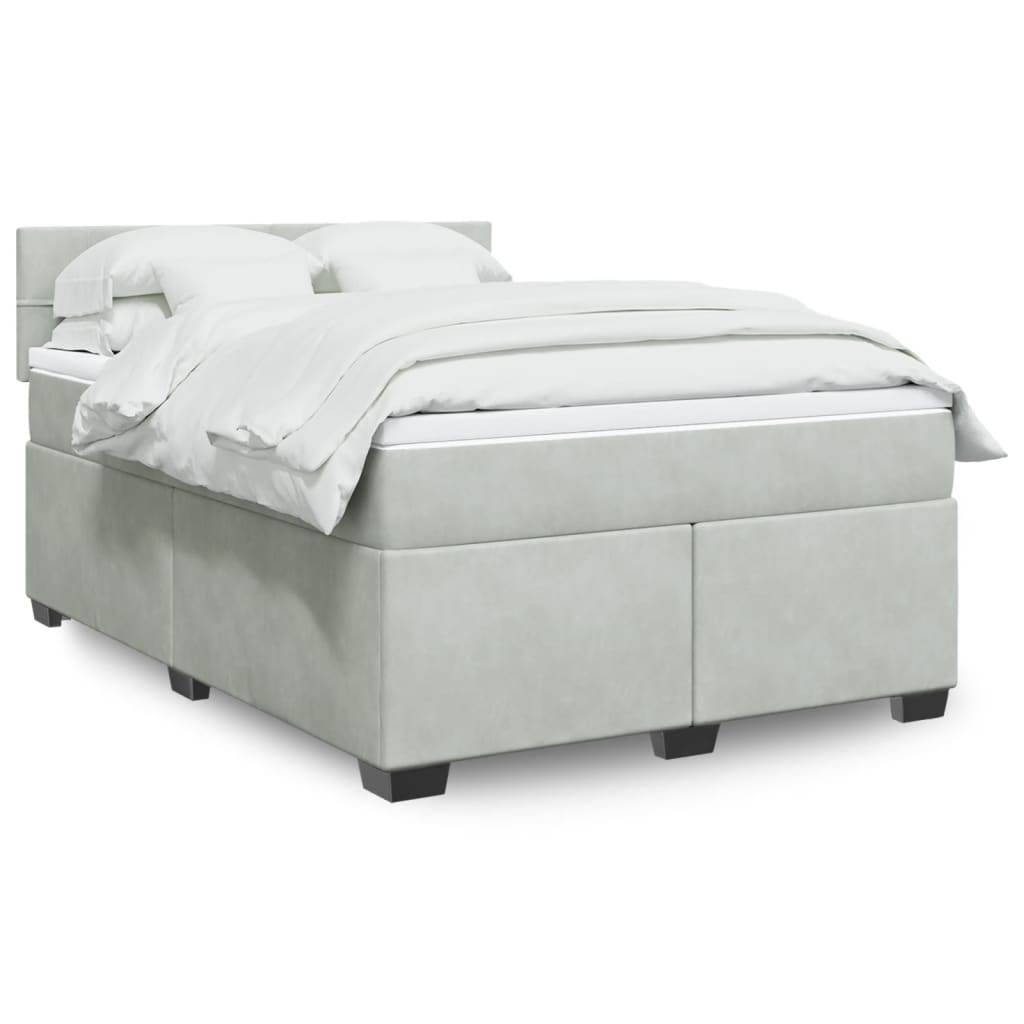 Κρεβάτι Boxspring με Στρώμα Ανοιχτό Γκρι 140x200 εκ. Βελούδινο - Pakobazaar