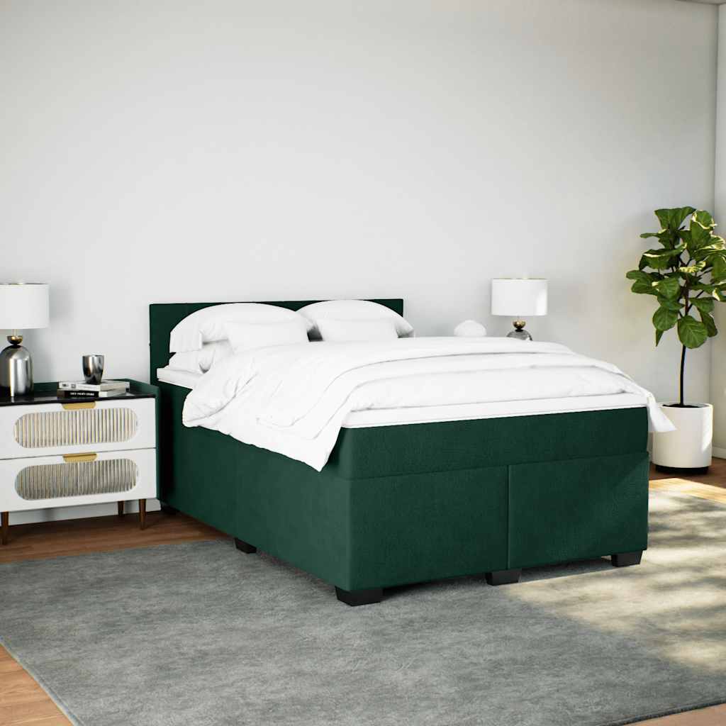 Κρεβάτι Boxspring με Στρώμα Σκούρο Πράσινο 140x200εκ. Βελούδινο - Pakobazaar