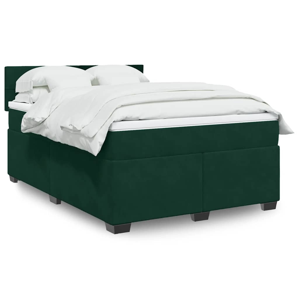 Κρεβάτι Boxspring με Στρώμα Σκούρο Πράσινο 140x200εκ. Βελούδινο - Pakobazaar