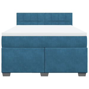 Κρεβάτι Boxspring με Στρώμα Μπλε 140x200 εκ. Βελούδινο - Pakobazaar