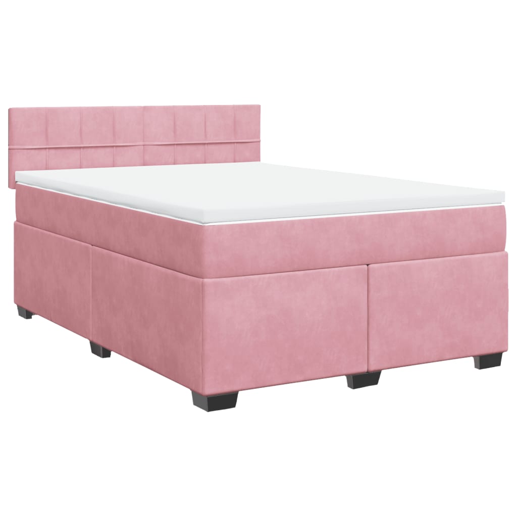 Κρεβάτι Boxspring με Στρώμα Ροζ 140x200 εκ. Βελούδινο - Pakobazaar