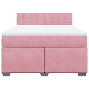 Κρεβάτι Boxspring με Στρώμα Ροζ 140x200 εκ. Βελούδινο - Pakobazaar