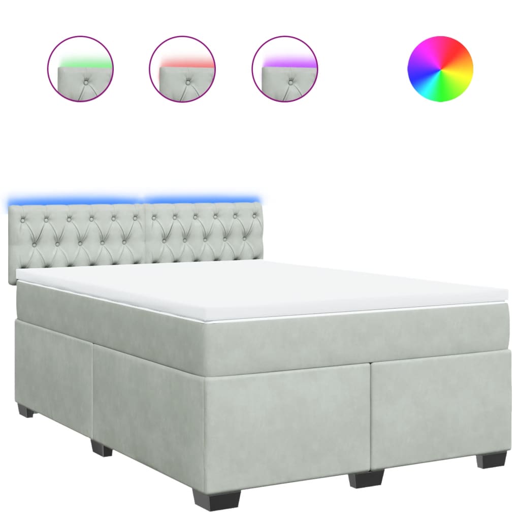 Κρεβάτι Boxspring με Στρώμα Ανοιχτό Γκρι 140x200 εκ. Βελούδινο - Pakobazaar