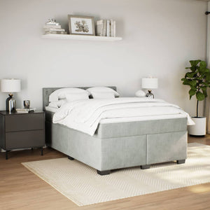 Κρεβάτι Boxspring με Στρώμα Ανοιχτό Γκρι 140x200 εκ. Βελούδινο - Pakobazaar