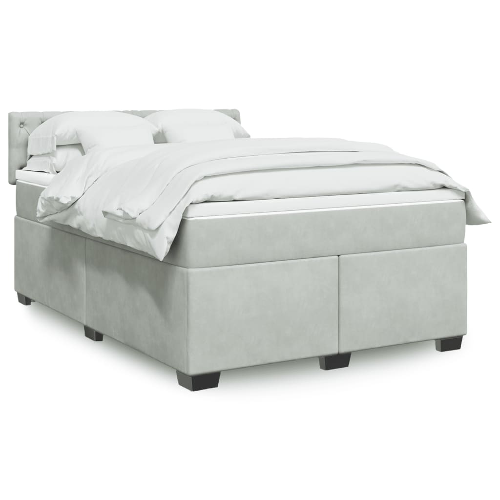 Κρεβάτι Boxspring με Στρώμα Ανοιχτό Γκρι 140x200 εκ. Βελούδινο - Pakobazaar