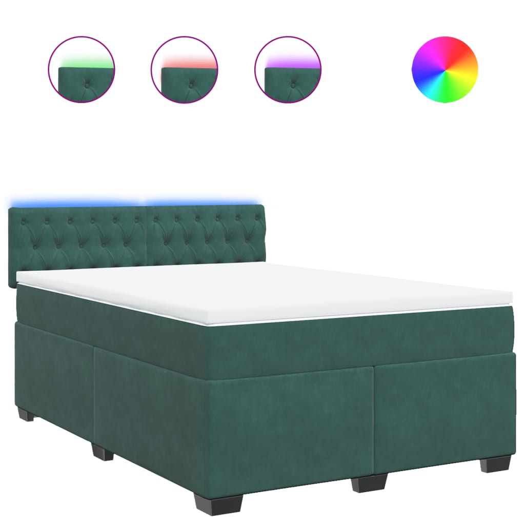 Κρεβάτι Boxspring με Στρώμα Σκούρο Πράσινο 140x200εκ. Βελούδινο - Pakobazaar