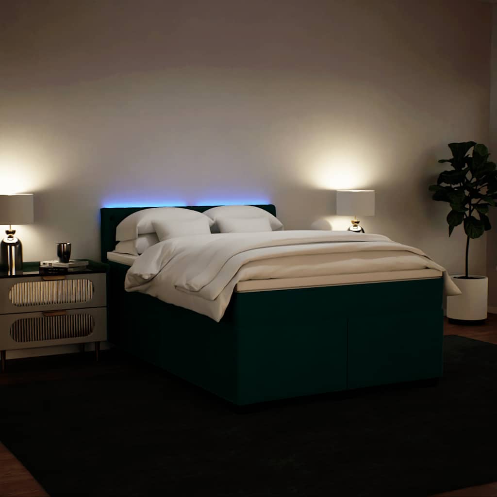 Κρεβάτι Boxspring με Στρώμα Σκούρο Πράσινο 140x200εκ. Βελούδινο - Pakobazaar