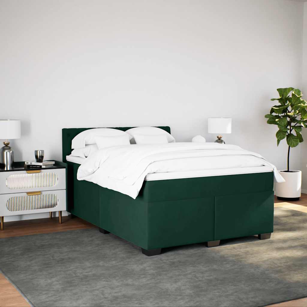 Κρεβάτι Boxspring με Στρώμα Σκούρο Πράσινο 140x200εκ. Βελούδινο - Pakobazaar