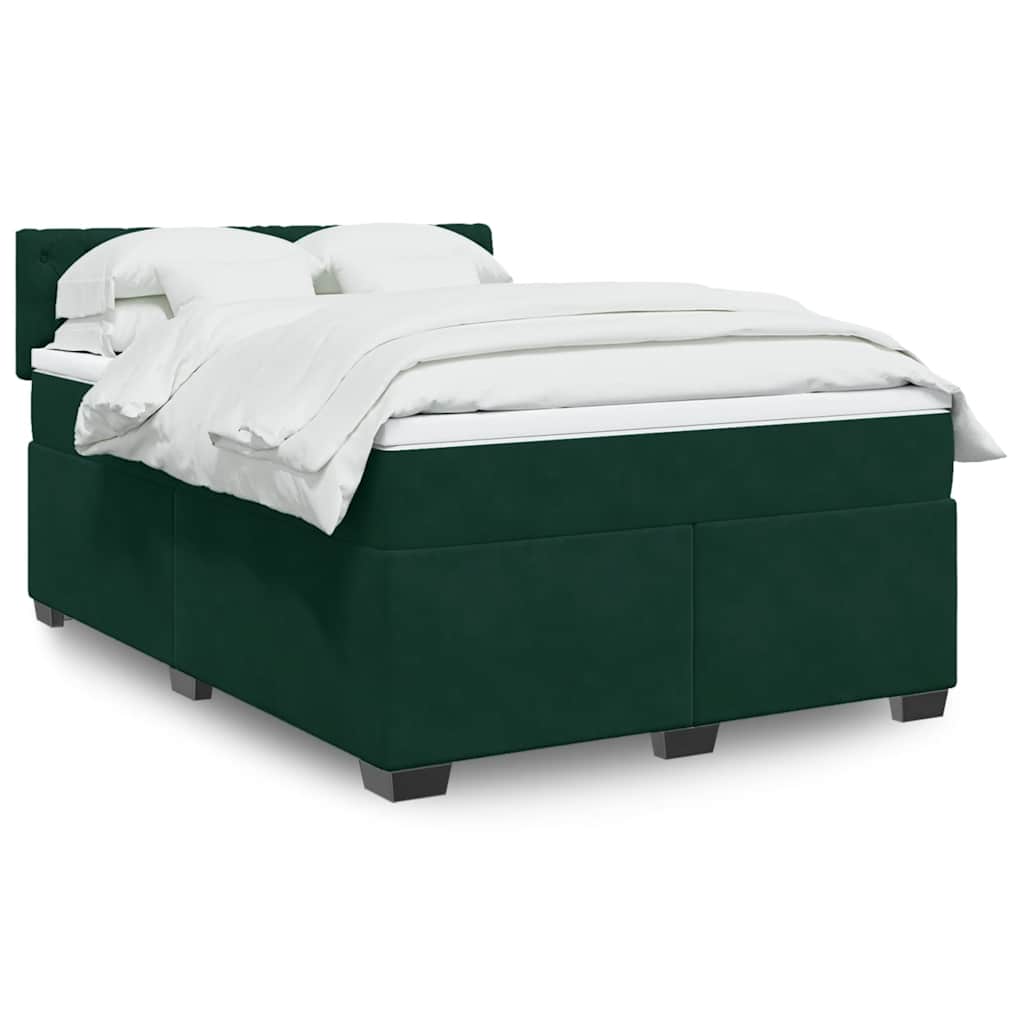 Κρεβάτι Boxspring με Στρώμα Σκούρο Πράσινο 140x200εκ. Βελούδινο - Pakobazaar