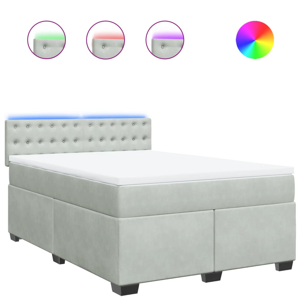 Κρεβάτι Boxspring με Στρώμα Ανοιχτό Γκρι 140x200 εκ. Βελούδινο - Pakobazaar