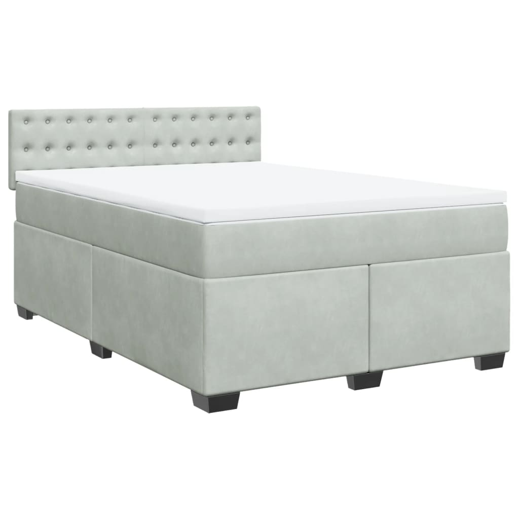 Κρεβάτι Boxspring με Στρώμα Ανοιχτό Γκρι 140x200 εκ. Βελούδινο - Pakobazaar