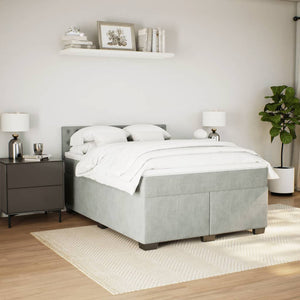 Κρεβάτι Boxspring με Στρώμα Ανοιχτό Γκρι 140x200 εκ. Βελούδινο - Pakobazaar