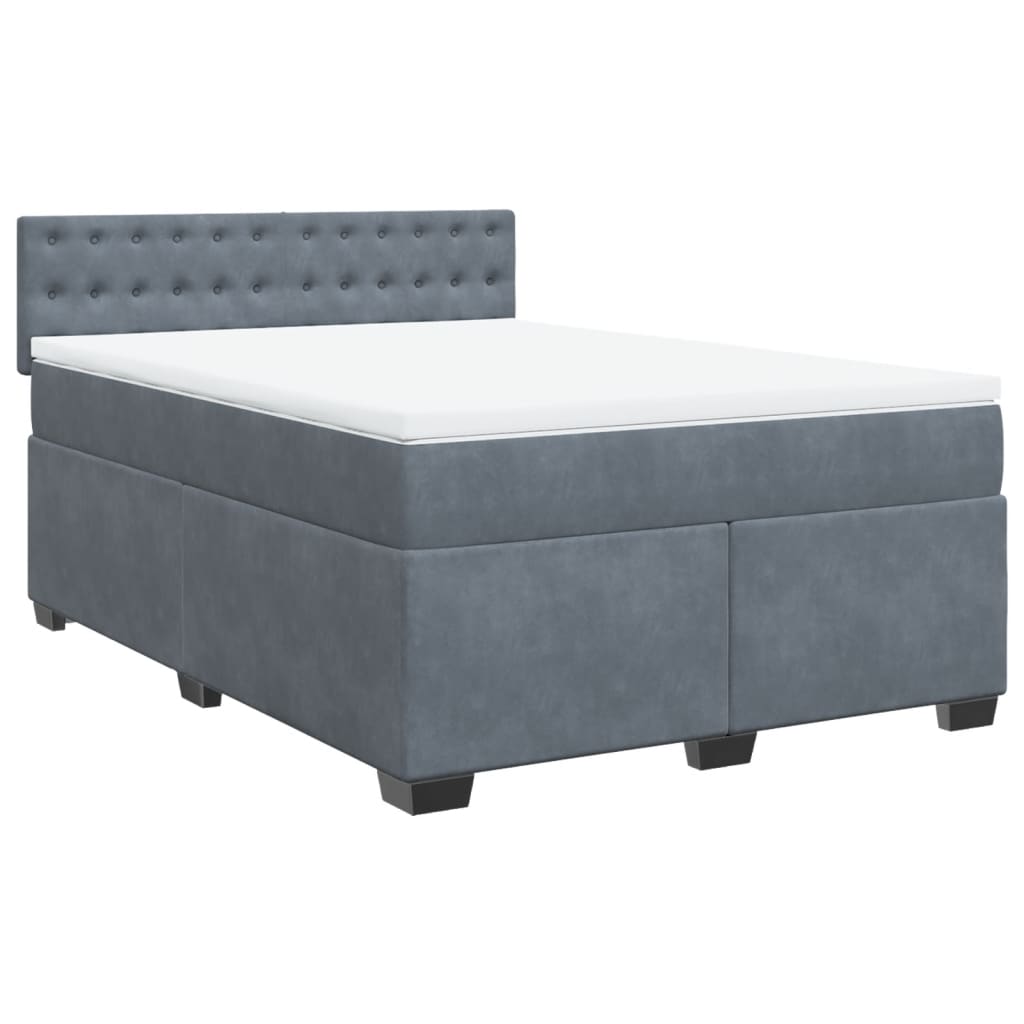 Κρεβάτι Boxspring με Στρώμα Σκούρο Γκρι 140x200 εκ. Βελούδινο - Pakobazaar