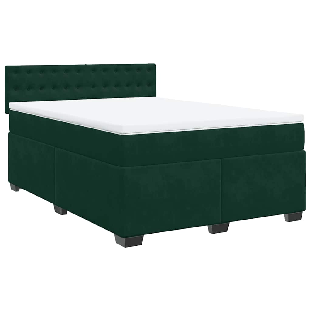 Κρεβάτι Boxspring με Στρώμα Σκούρο Πράσινο 140x200εκ. Βελούδινο - Pakobazaar