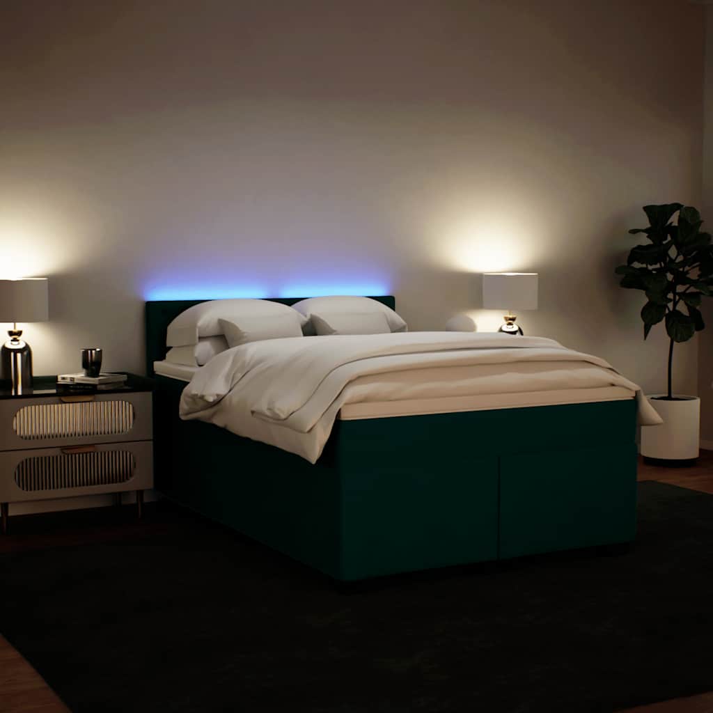 Κρεβάτι Boxspring με Στρώμα Σκούρο Πράσινο 140x200εκ. Βελούδινο - Pakobazaar