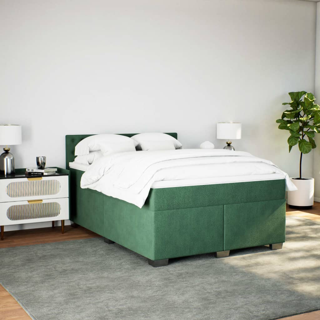 Κρεβάτι Boxspring με Στρώμα Σκούρο Πράσινο 140x200εκ. Βελούδινο - Pakobazaar