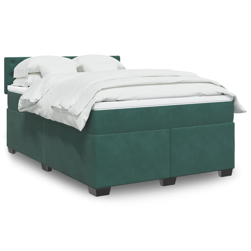 Κρεβάτι Boxspring με Στρώμα Σκούρο Πράσινο 140x200εκ. Βελούδινο - Pakobazaar