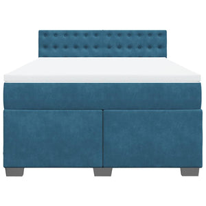 Κρεβάτι Boxspring με Στρώμα Μπλε 140x200 εκ. Βελούδινο - Pakobazaar