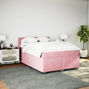 Κρεβάτι Boxspring με Στρώμα Ροζ 140x200 εκ. Βελούδινο - Pakobazaar