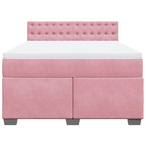 Κρεβάτι Boxspring με Στρώμα Ροζ 140x200 εκ. Βελούδινο - Pakobazaar