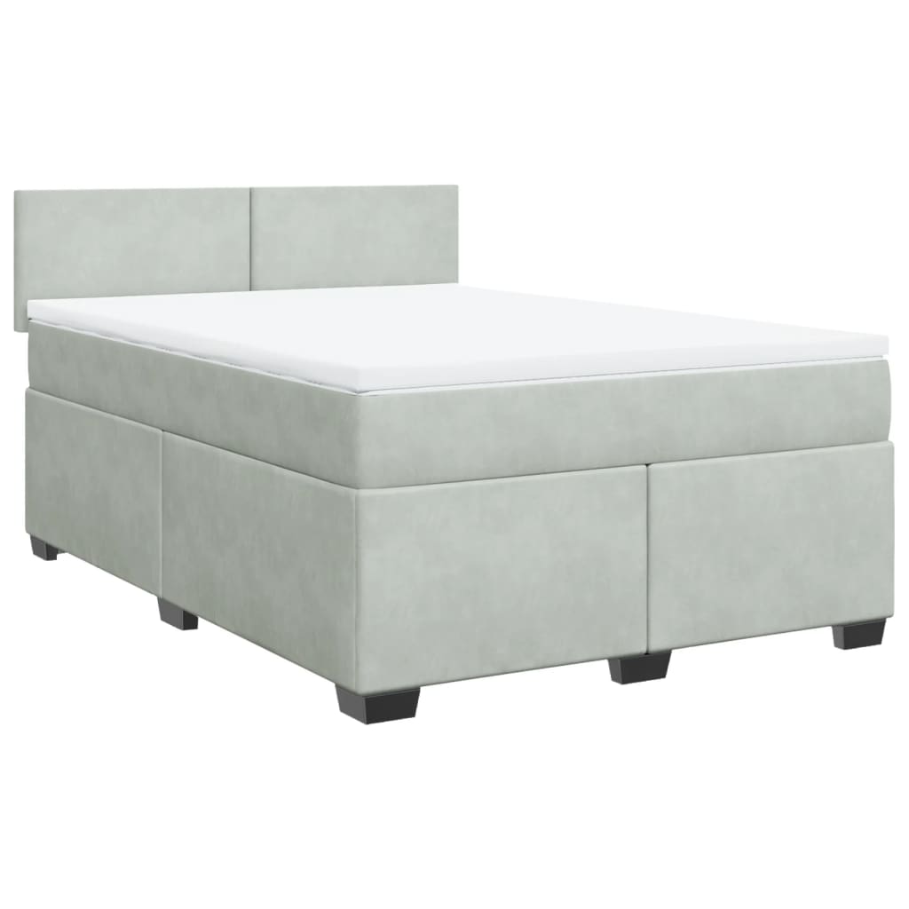 Κρεβάτι Boxspring με Στρώμα Ανοιχτό Γκρι 160x200 εκ. Βελούδινο - Pakobazaar
