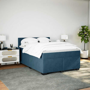 Κρεβάτι Boxspring με Στρώμα Μπλε 160x200 εκ. Βελούδινο - Pakobazaar