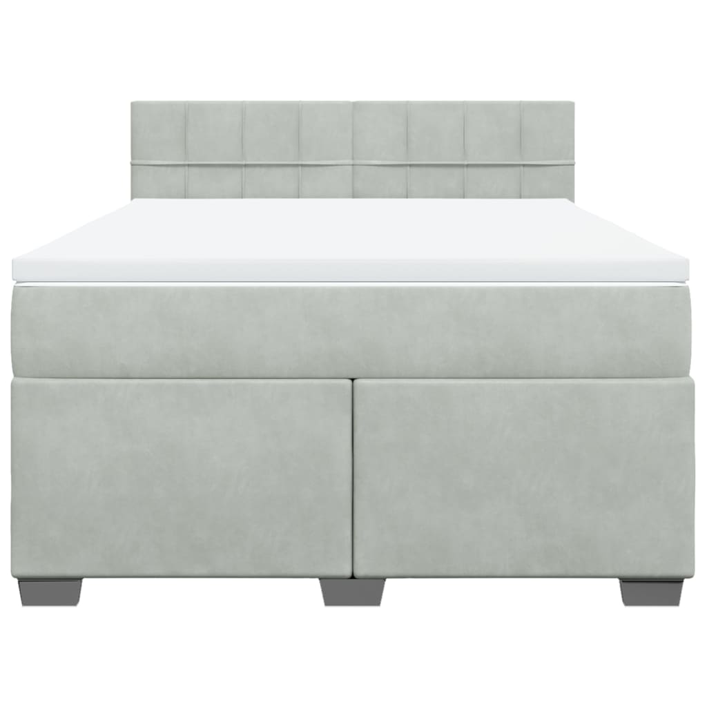 Κρεβάτι Boxspring με Στρώμα Ανοιχτό Γκρι 160x200 εκ. Βελούδινο - Pakobazaar