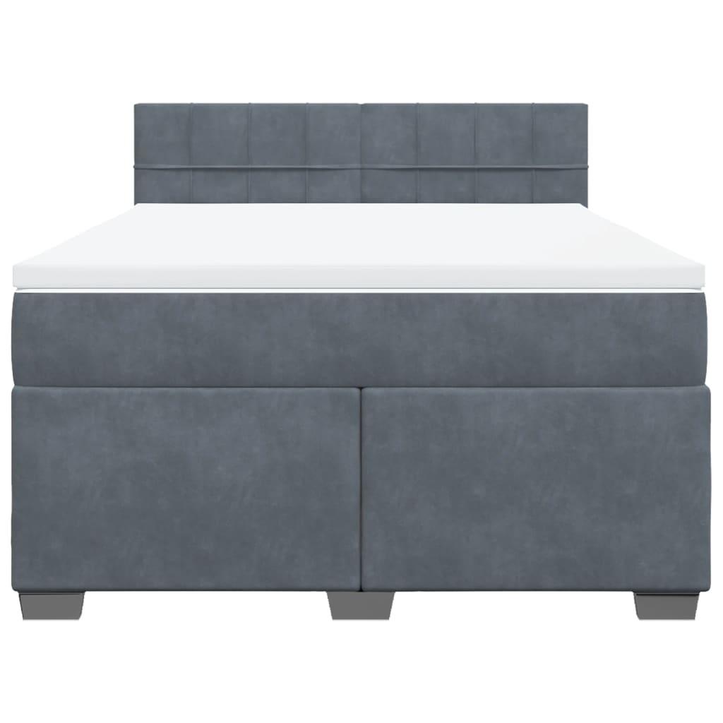 Κρεβάτι Boxspring με Στρώμα Σκούρο Γκρι 160x200 εκ. Βελούδινο - Pakobazaar