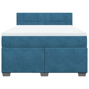 Κρεβάτι Boxspring με Στρώμα Μπλε 160x200 εκ. Βελούδινο - Pakobazaar
