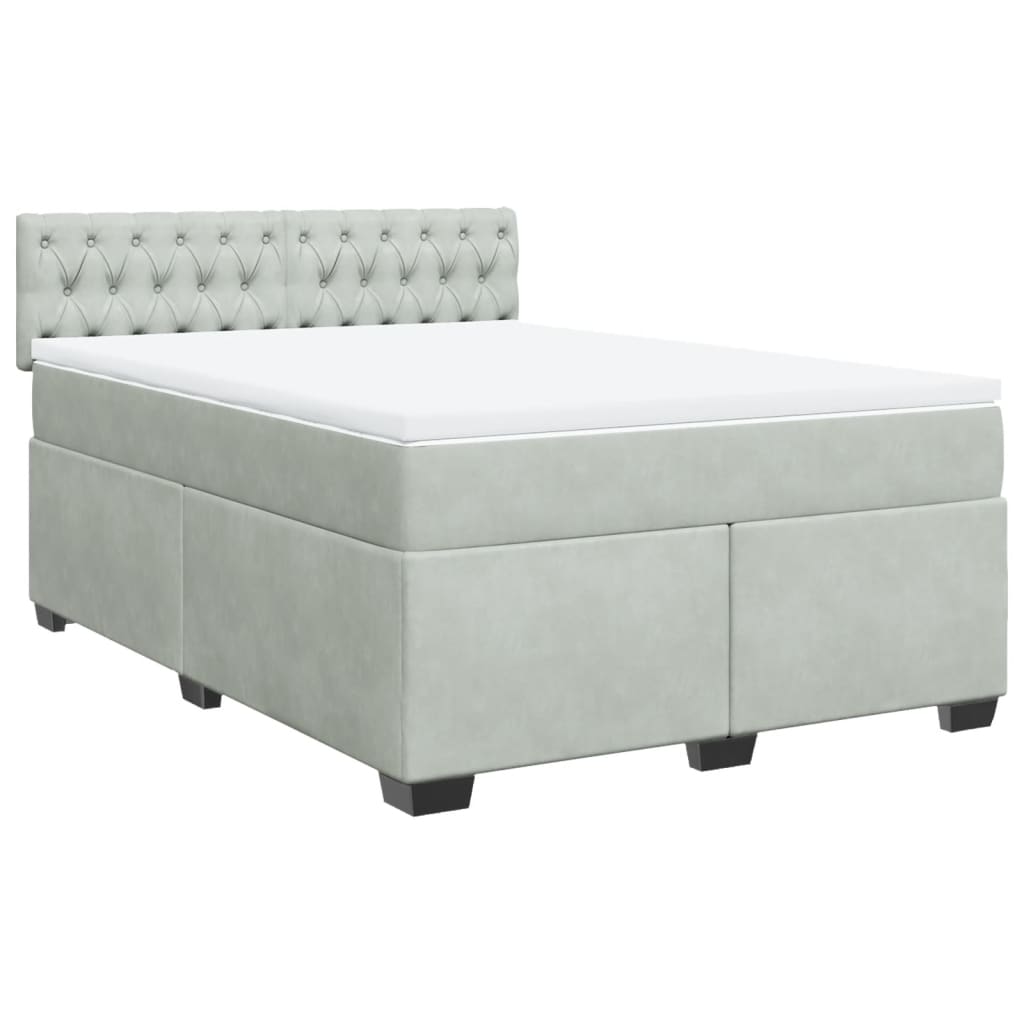 Κρεβάτι Boxspring με Στρώμα Ανοιχτό Γκρι 160x200 εκ. Βελούδινο - Pakobazaar
