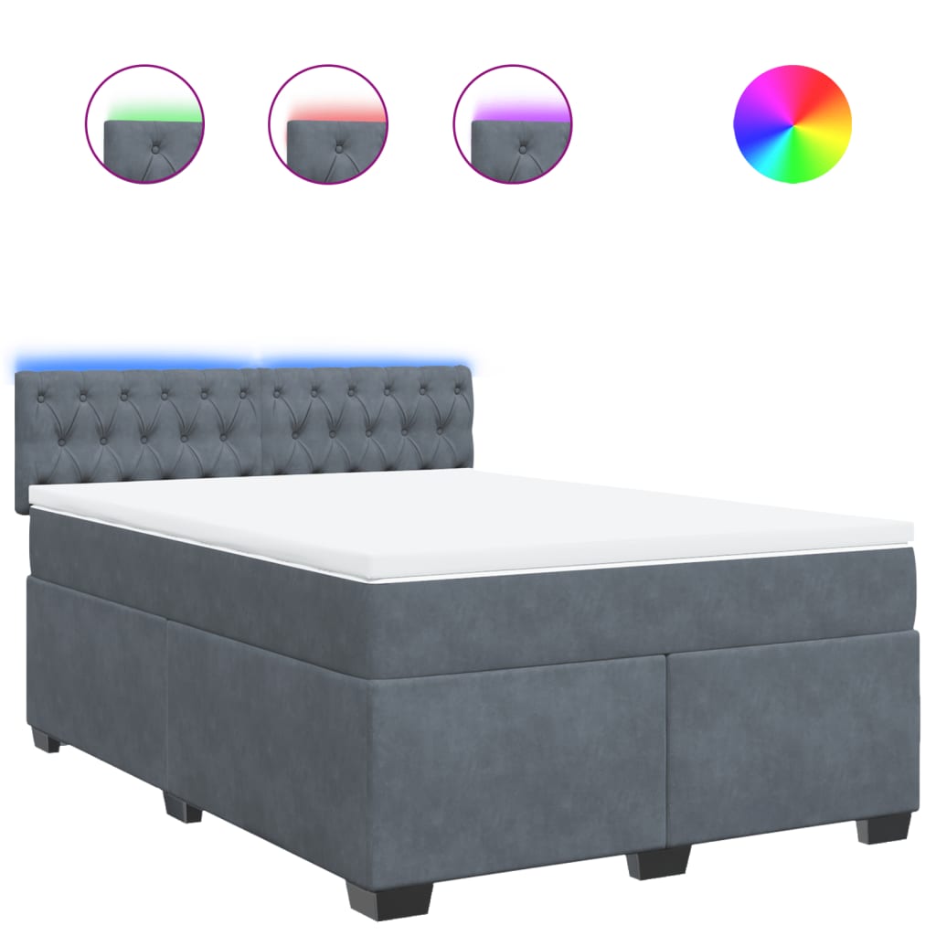 Κρεβάτι Boxspring με Στρώμα Σκούρο Γκρι 160x200 εκ. Βελούδινο - Pakobazaar