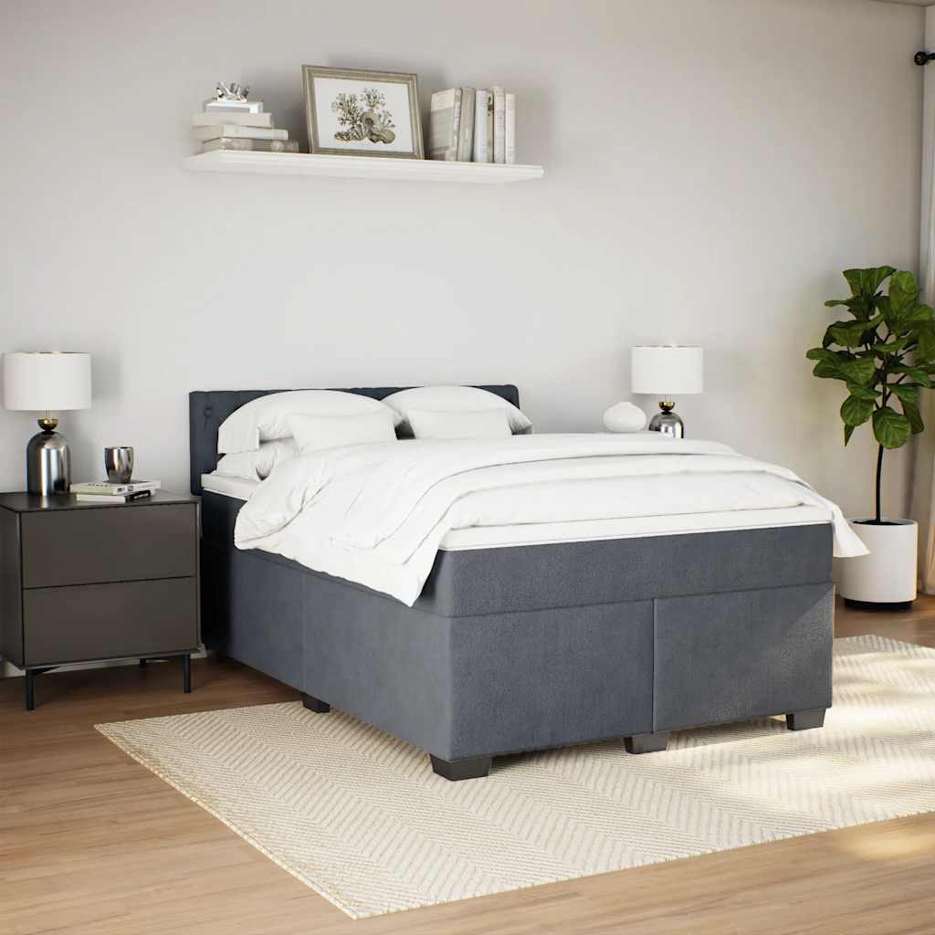 Κρεβάτι Boxspring με Στρώμα Σκούρο Γκρι 160x200 εκ. Βελούδινο - Pakobazaar