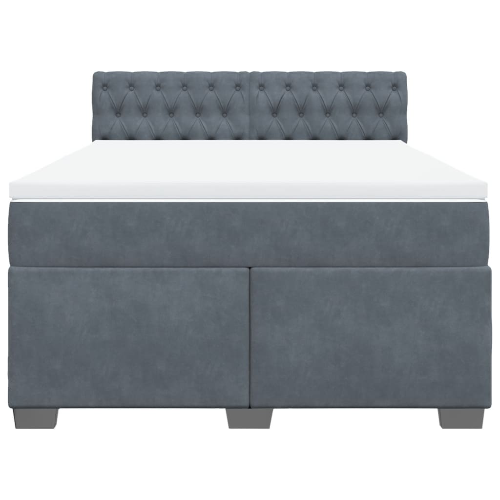 Κρεβάτι Boxspring με Στρώμα Σκούρο Γκρι 160x200 εκ. Βελούδινο - Pakobazaar
